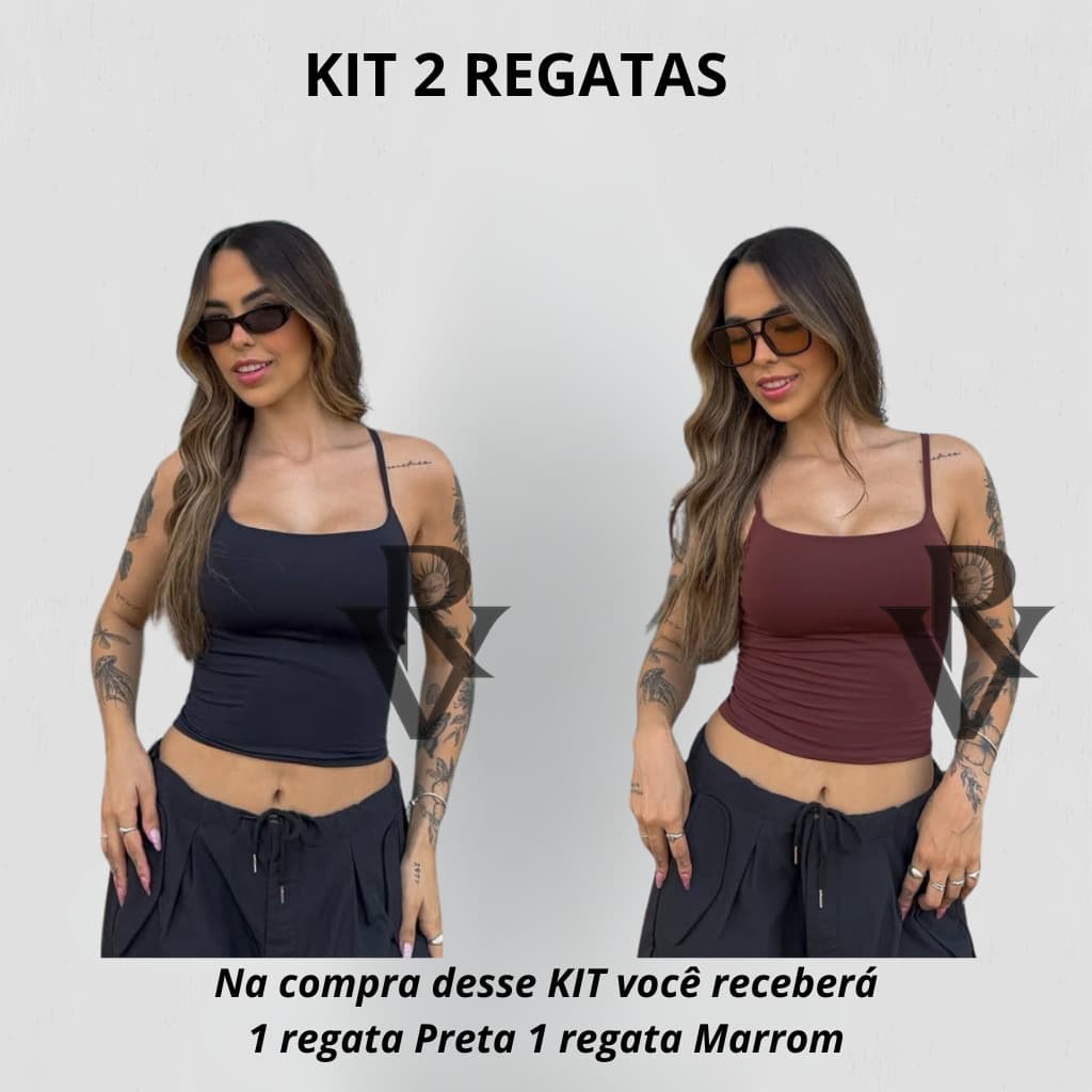 Kit 2 Regata De Alcinha Cropped Tube Feminino Básico Suplex Marrom Azul