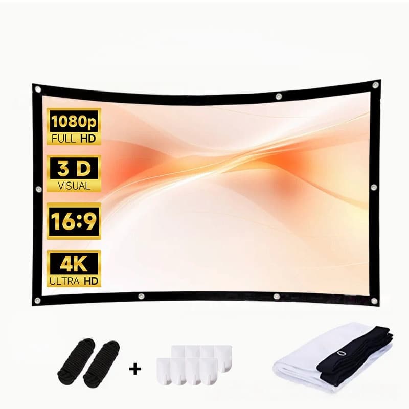 Tela Projetor Portátil Refletiva 100 Polegadas 4K Full HD 16:9 Dobrável Antirreflexo Eye-Protection Para Home Theater