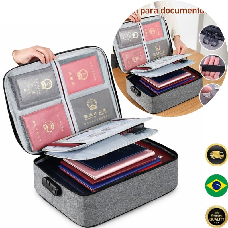 Bolsa Pasta Organizador de Documentos com Trava Secreta – Porta Passaporte e Documentos Importantes