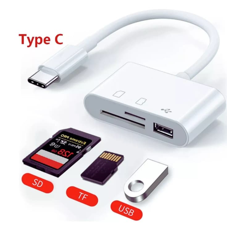 Adaptador Tipo-C USBC e Leitor de Cartão de Memória SD, TF E USB OTG Hub Android Iphone