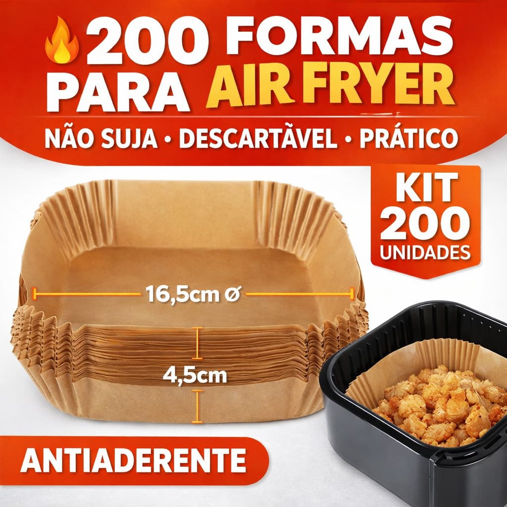 Kit 200 Formas Air Fryer Antiaderente - Descartável, Papel Não Vaza, Não Suja e Não Gruda
