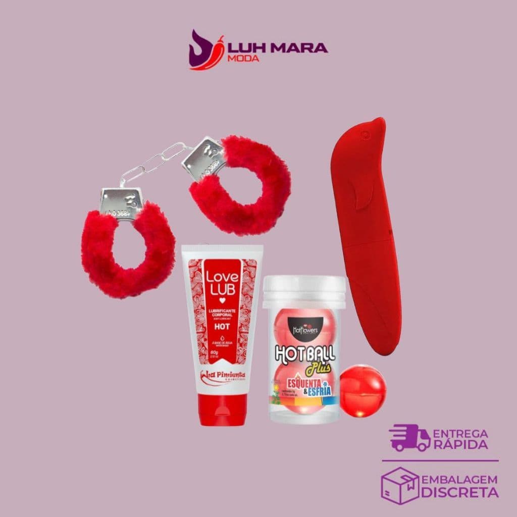 Kit Sexy Shop Prazer Quente & Frio: Algema + LoveLub + Golfinho + HotBall Sensação Térmica Top