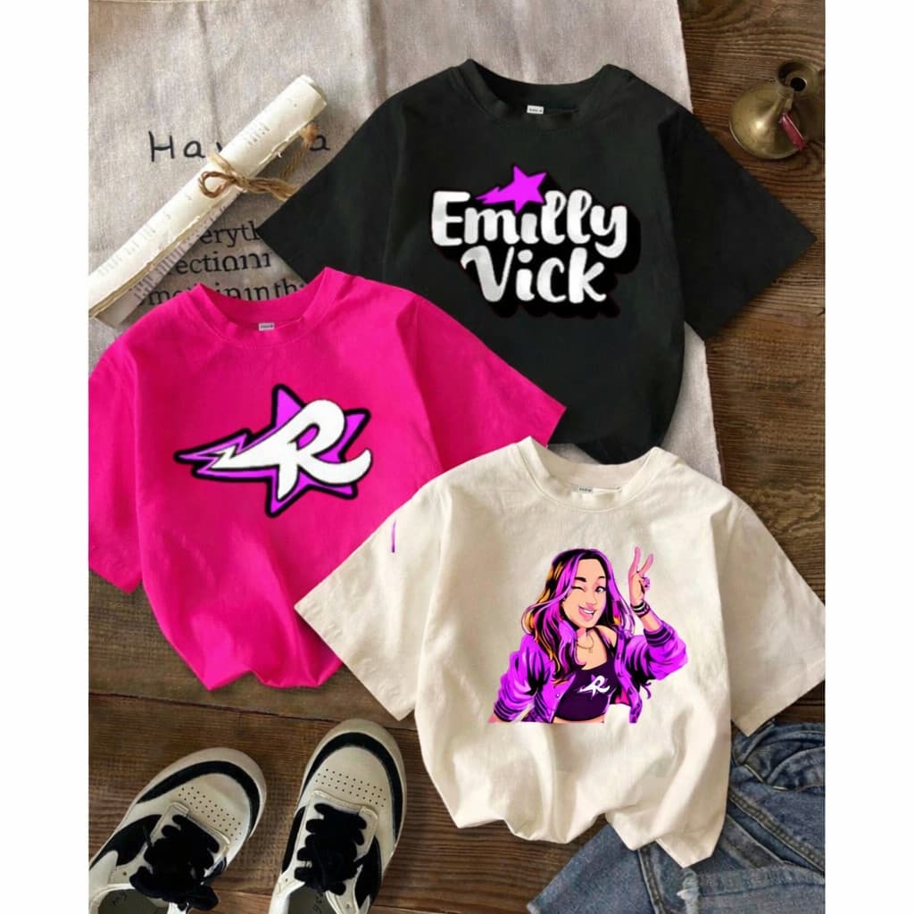 Kit 3 Camiseta Infantil Emilly Vick Feminina 100% Algodão Blogueirinha Moda Kids T-shirt Baratinha
