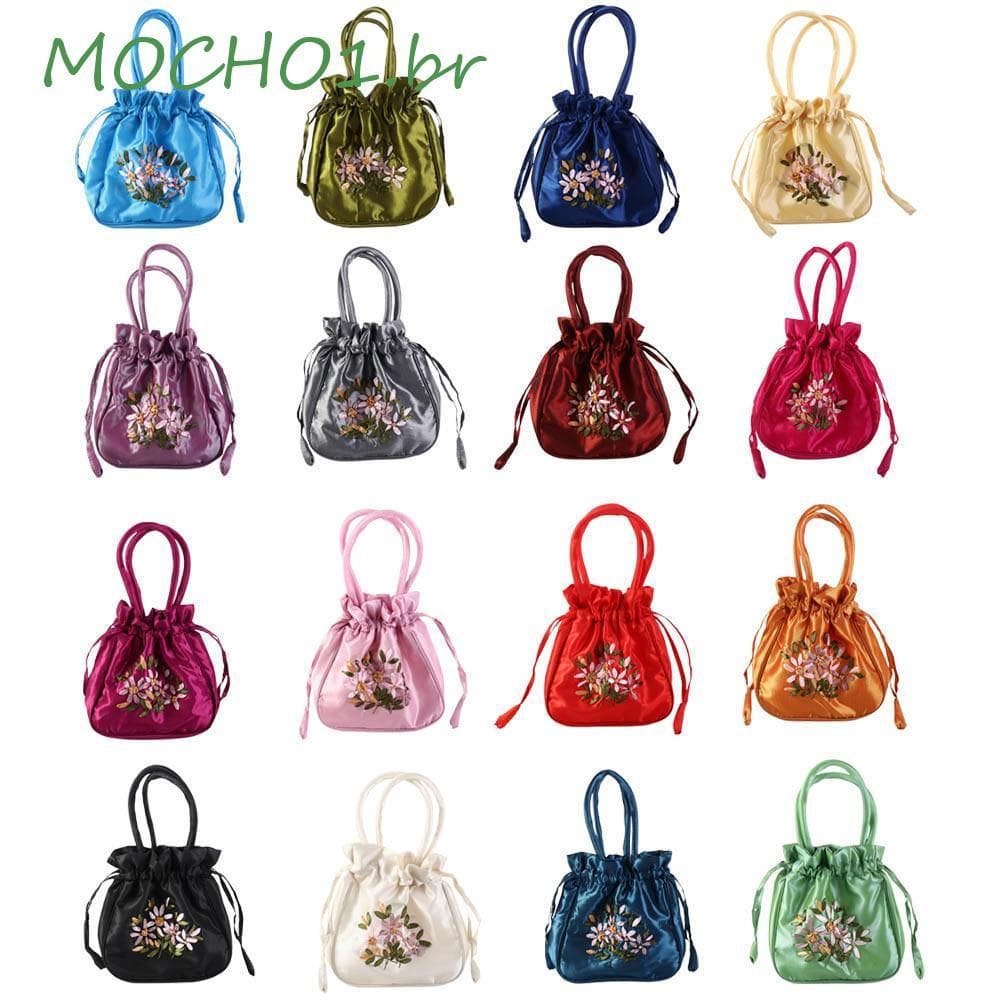 MOCHO1 Bolsa Com Cordão Hanfu , De Flores Bordada Folhas De Seda Acetinada Armazenamento Carteira Pequena
