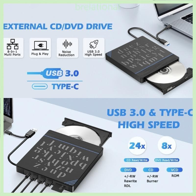 External DVDs Drive USB Type C Hubs Reader Disc Burners Writer DC5V Power