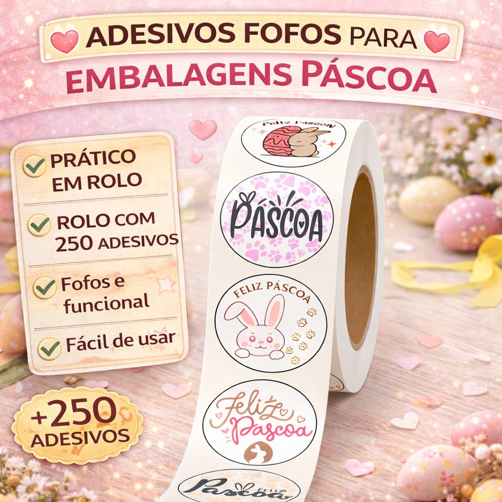 250 Adesivos Fofos | Modelo Feliz Páscoa | Papelaria Kawaii | 3cm