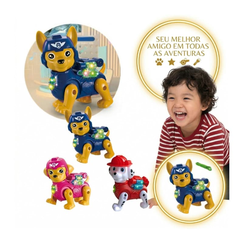 Patrulha Canina Brinquedo Infantil Cachorro Cachorrinho Robô Com Luz e Anda Pilha
