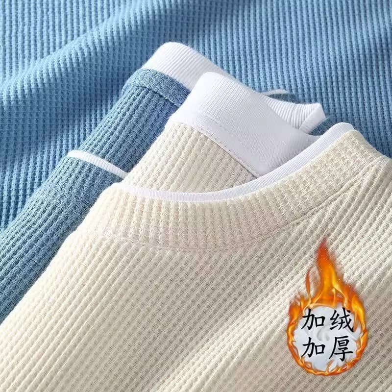 Waffle moletom masculino outono inverno forro de lã manga comprida pesado em torno do pescoço solto tamanho grande nicho