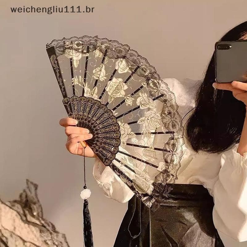 # weicheng Leques Decorativos De Renda Ventilador De Mão Dobrável ck De Dança Brancos Festa De Casamento Performance De