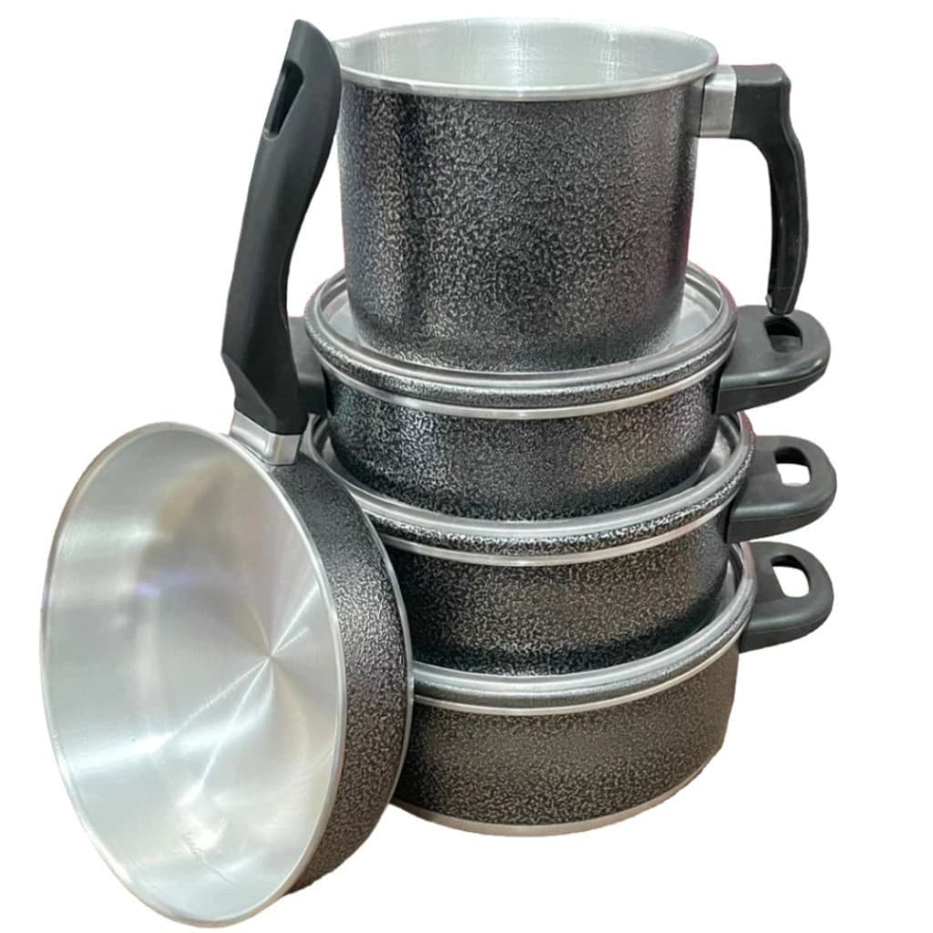 Jogo de Panelas Frigideira Caneco Caçarola Alumínio Resistente 5 peças
