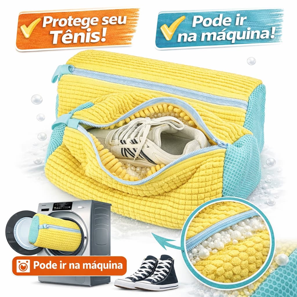 Bolsa para Lavar Tênis e Sapatos na Máquina | Malha Grossa Anti-Deformação