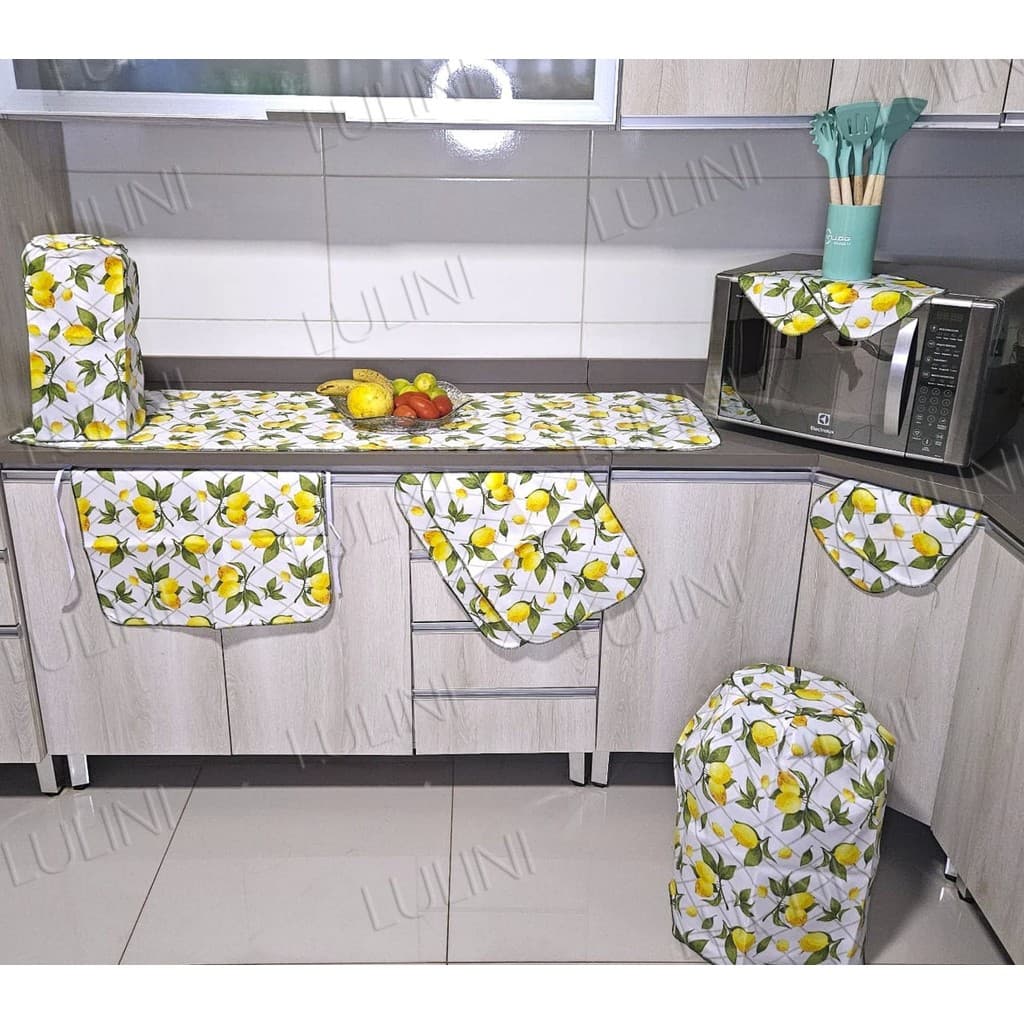 Jogo de Cozinha Completo Kit 10 Peças Tecido Oxford Varias Estampas Casa Decoração Jantar
