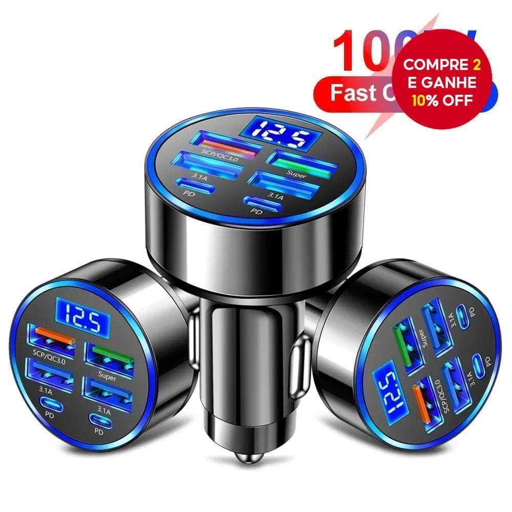  100W Carregador de Carro USB PD QC3.0 USB C Carregador de Celular para Carro Adaptador Tipo C para iPhone Samsung