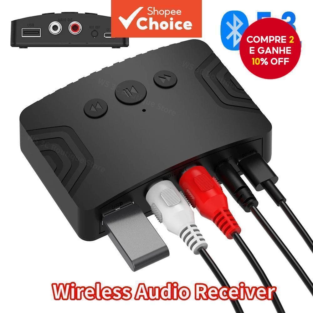  Receptor de Áudio Bluetooth 5.3 AUX RCA USB Disco U Estéreo 3.5mm Adaptador de Áudio Sem Fio Para PC TV Kit Carro