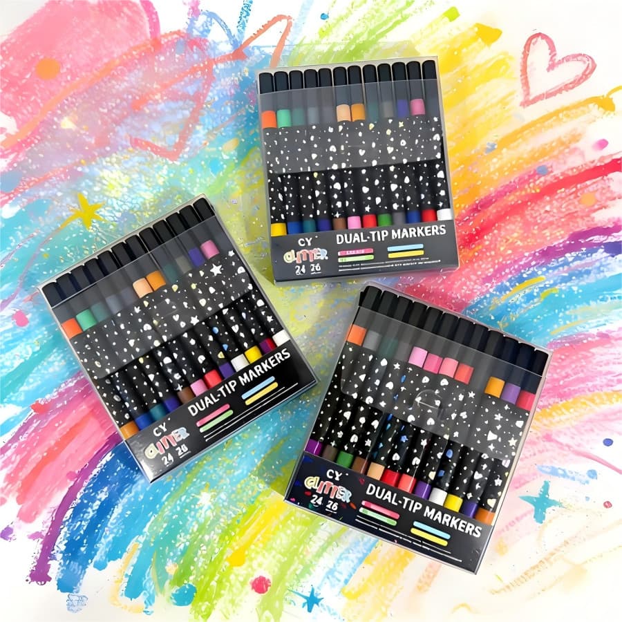 Marcador Metálico em Sacco 24/48/72/96 Cores Glitter de Cabeça Dupla Marcador Brilhante Coloridas Kit