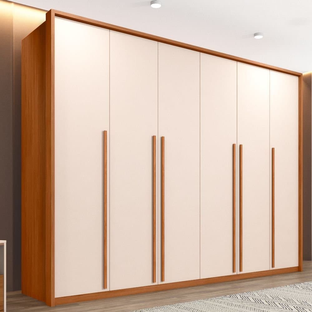 Guarda-Roupa Casal 6 Portas 6 Gavetas Suburban Gold Espresso Móveis 100% MDF Off White Ripado/Freijó