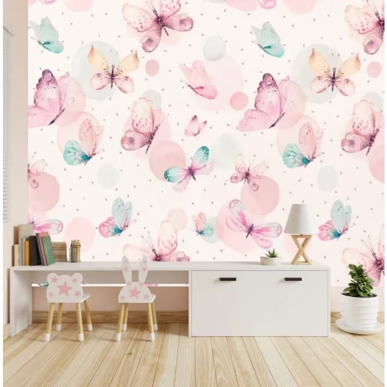 Papel de Parede Adesivo Decoração  Rolo 5 metros x 45 centímetros Decorativo Quarto Borboleta