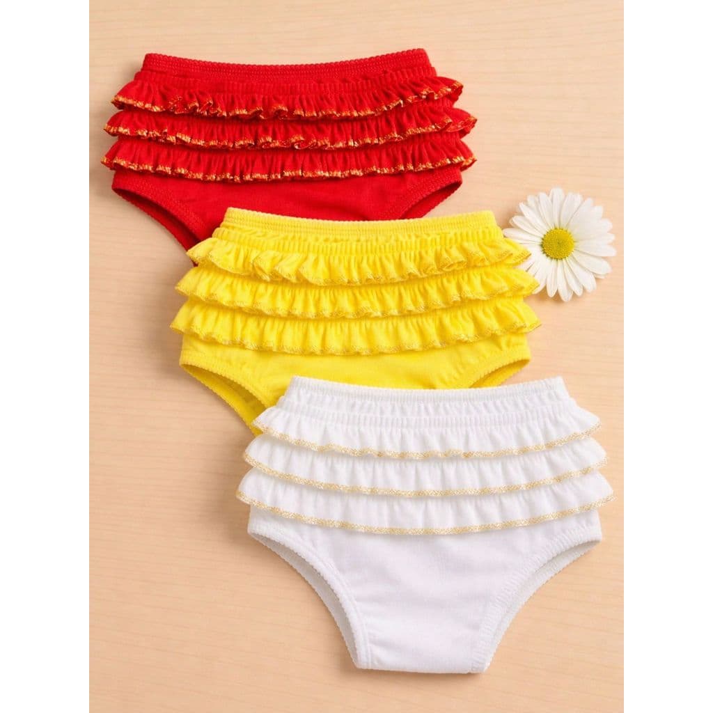 Kit c/3 Calcinhas Bunda Rica Milionária c/ Babado Vermelha, Amarela e Branca