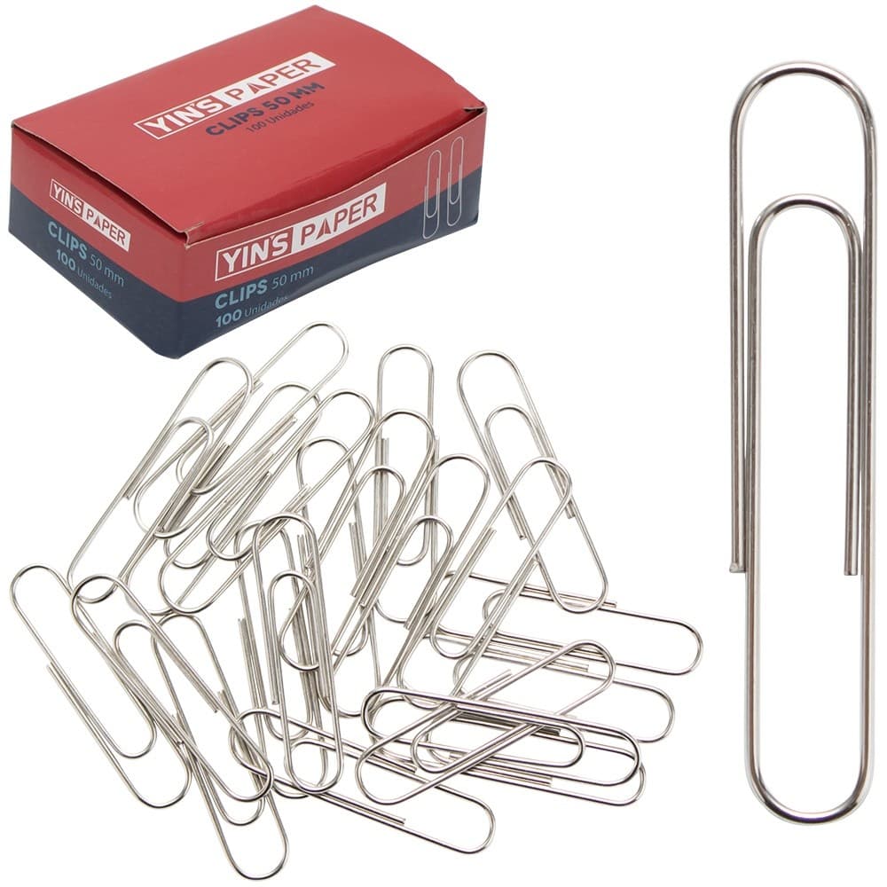 CLIPS DE METAL OVAL YINS PAPER COM 100 PECAS 33MM NA CAIXA