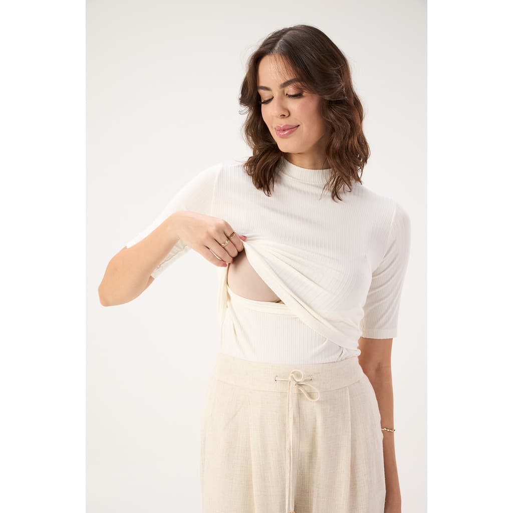 BLUSA DE AMAMENTAÇÃO CANELADA OFF WHITE