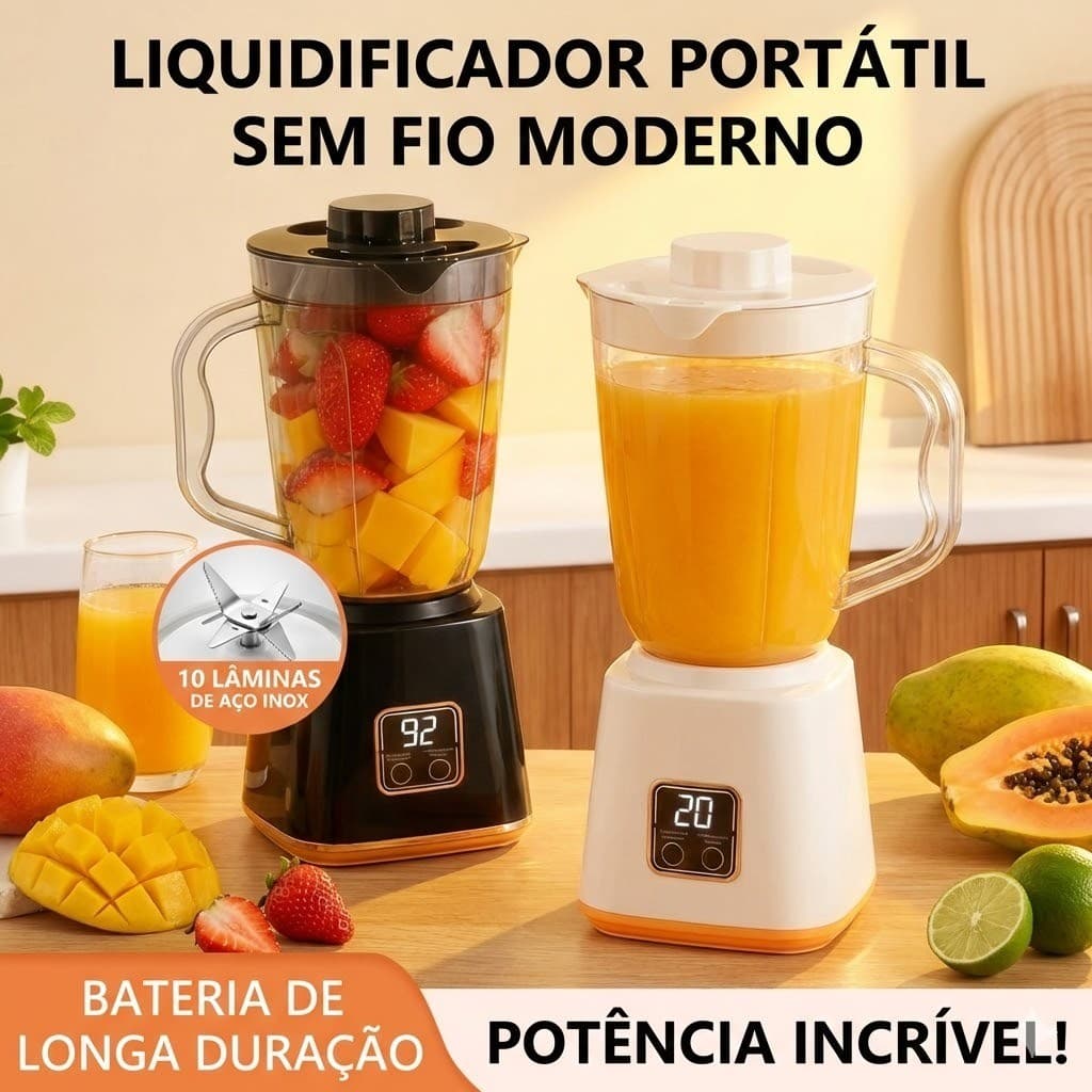 Liquidificador Portátil 750ml – 10 Lâminas Turbo, Recarregável USB com Segurança Inteligente yb