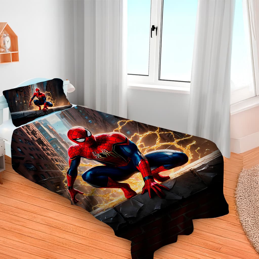 Lençol Cobre Leito Solteiro + Fronha Homem Aranha