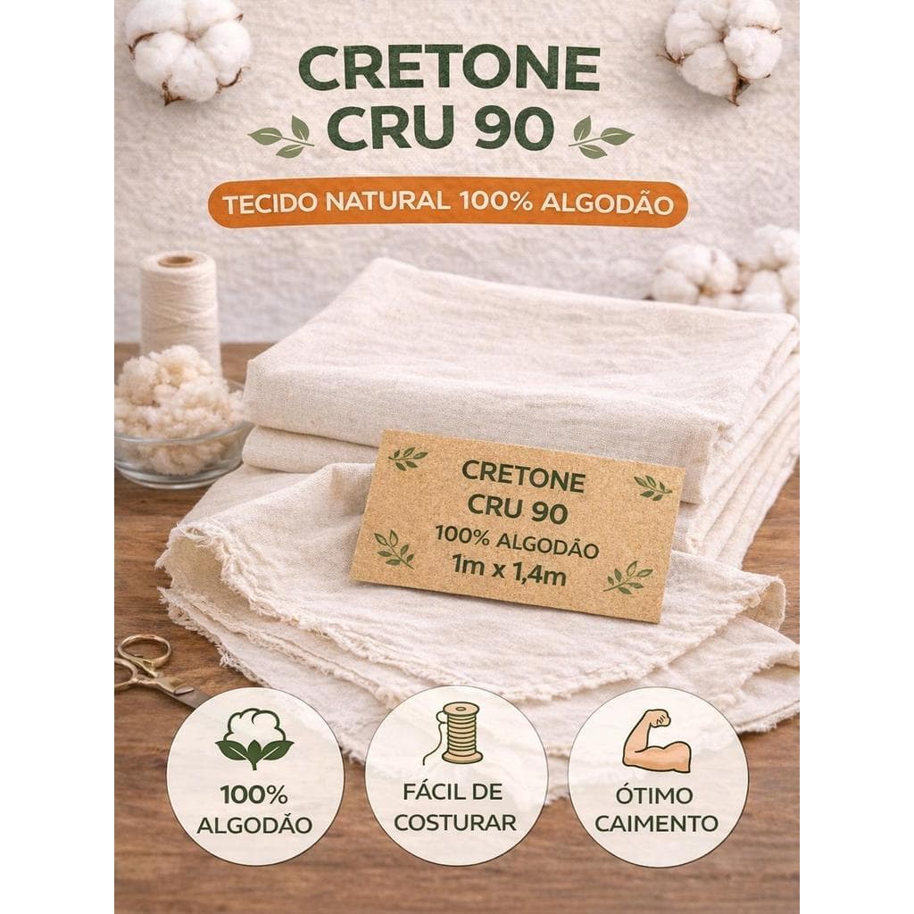 Tecido Cretone Cru 90g 100% Algodão – Corte 1m x 1,40m | Leve e Versátil