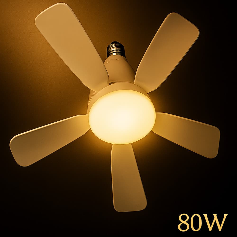 Ventilador de Teto 80w Bivolt 5 helices Oval LED Com bulbo 3 Cores E27 Controle Função Timing