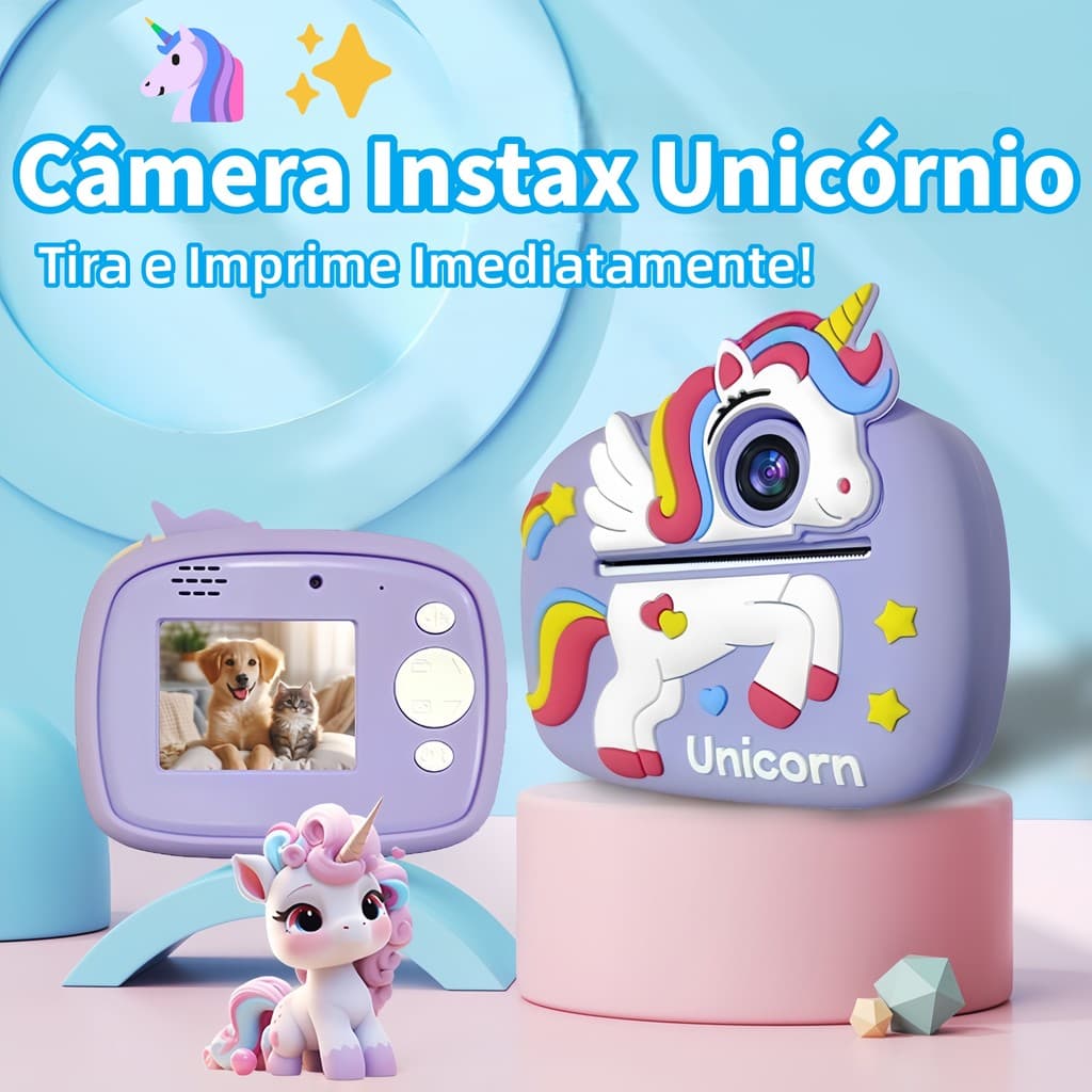 Câmera Infantil com Impressão Térmica Imediata, Design Fofo, Função Selfie e Portátil
