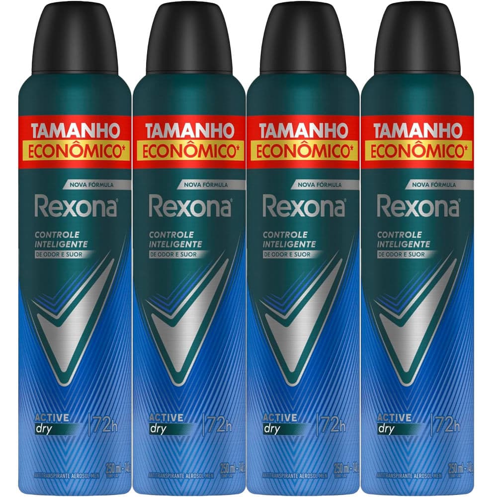 Kit Desodorante Antitranspirante Aerosol Rexona Active Dry 72 horas 250ml - 4 Unidades