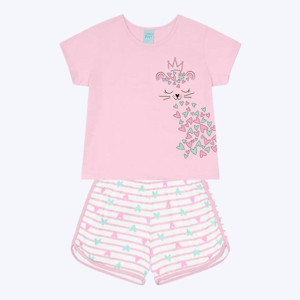 Pijama Manga Curta Brilha no Escuro Infantil Menina Kyly 1000447