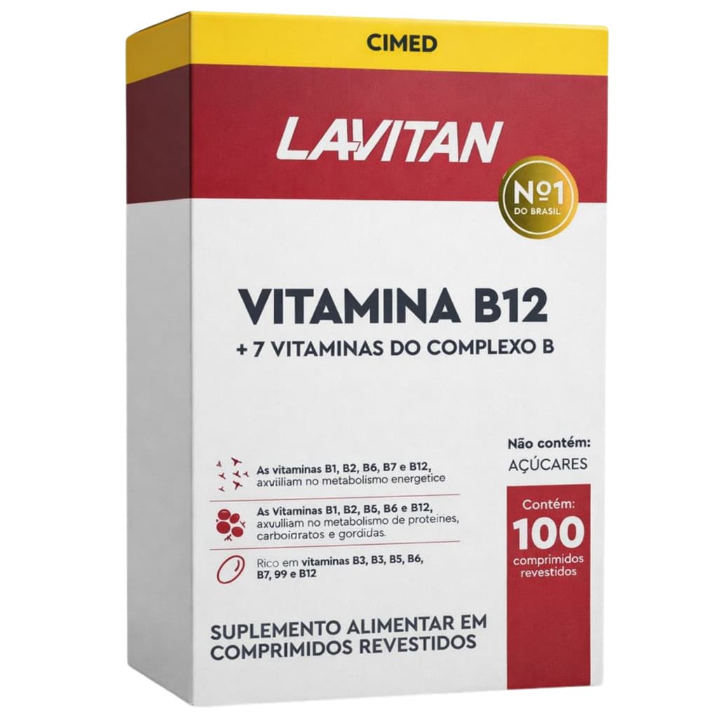 Lavitan Vitamina B12 + 7 Vitaminas do Complexo B Completo com B1 B2 B3 B5 B6 B7 B9 100 Comprimidos