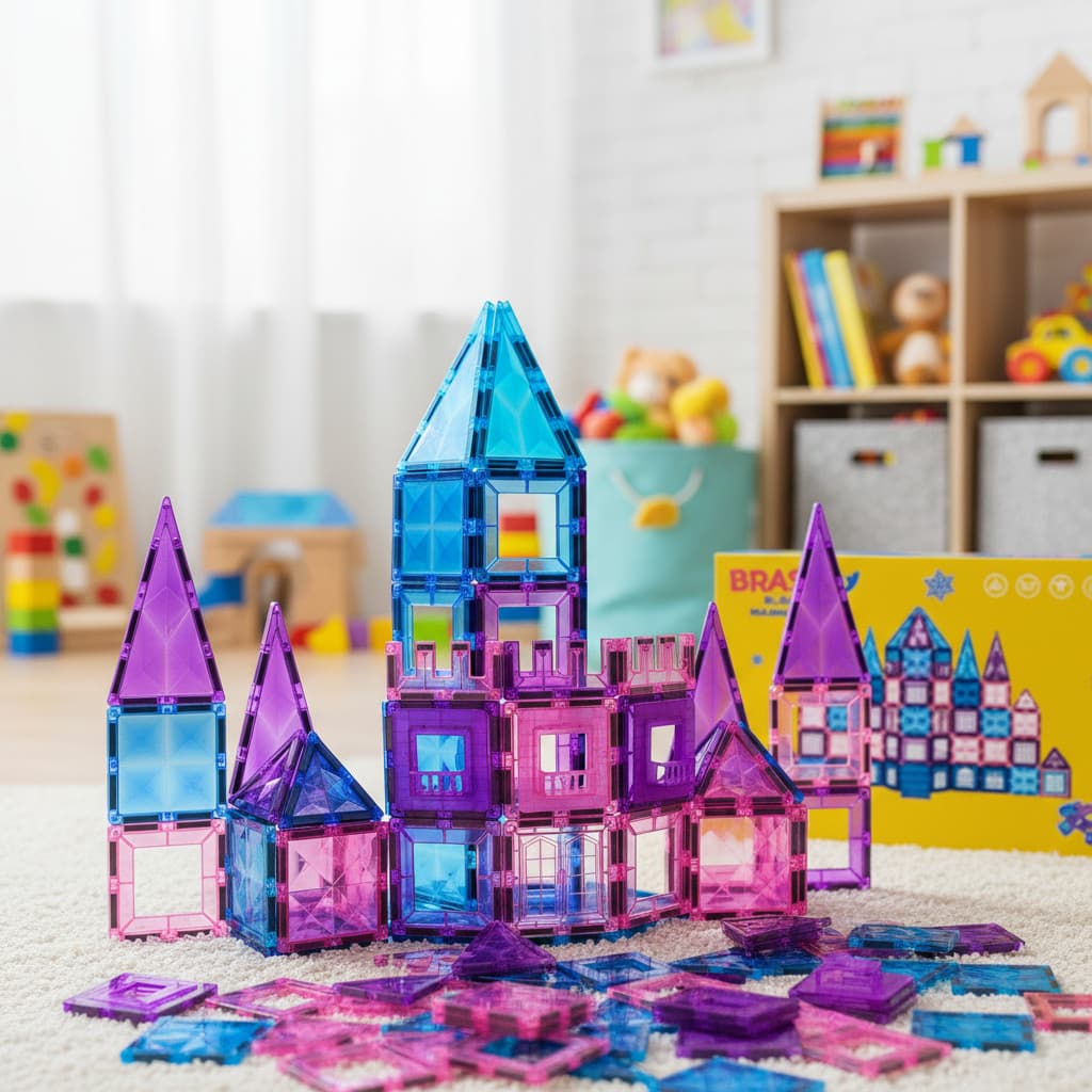 BRASTOY Kit de Blocos Magnéticos Educativos STEM para Crianças +3 Anos