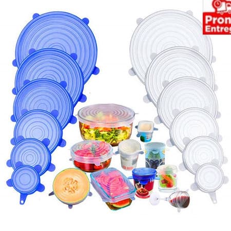 Kit 24 Tampas Panela Silicone Universal Reutilizável Elástica Tampas Silicone Cozinha Geladeira