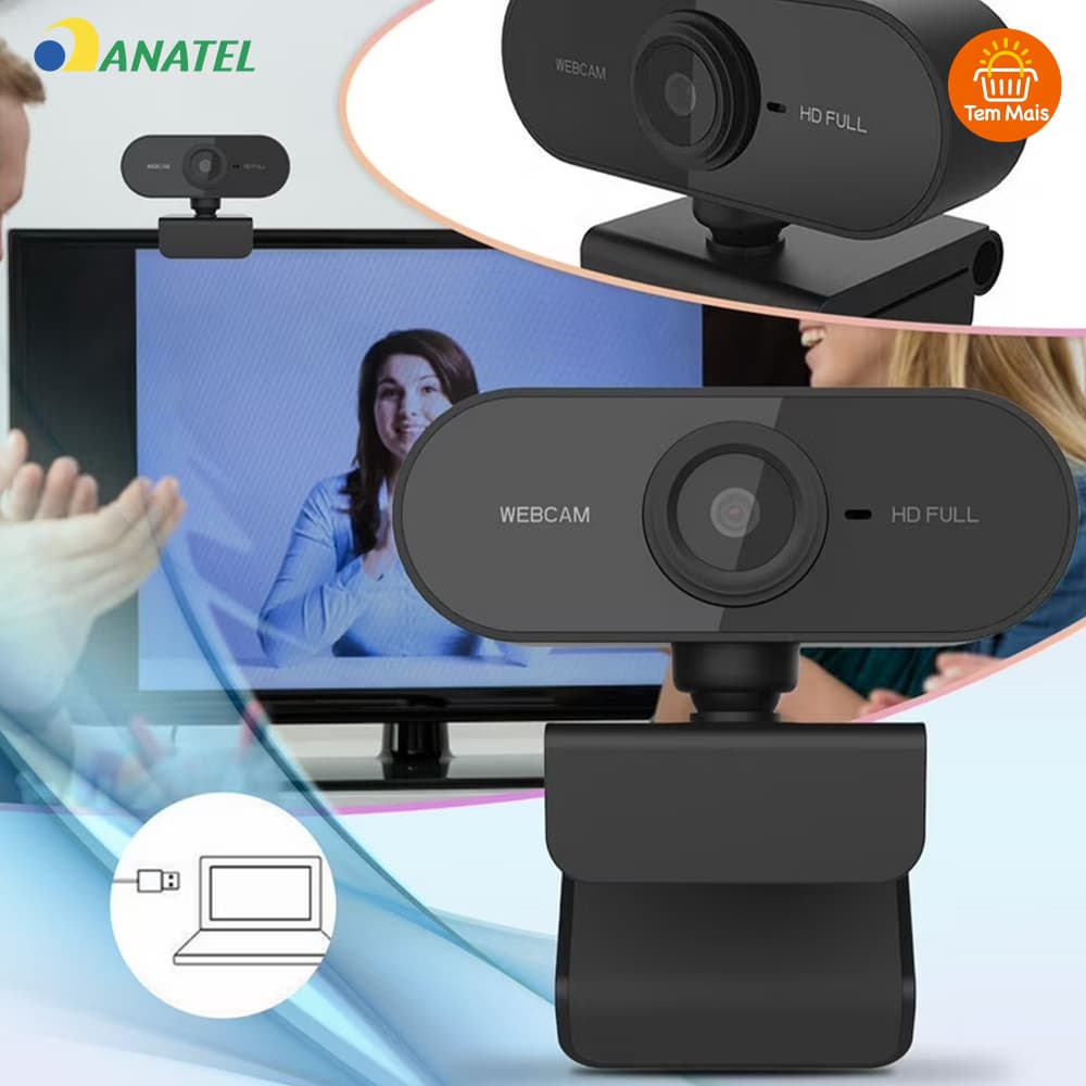 Webcam Profissional Full HD 1080p com Microfone Rotação 360° Ajuste Flexível para Computador Notebook Home Office
