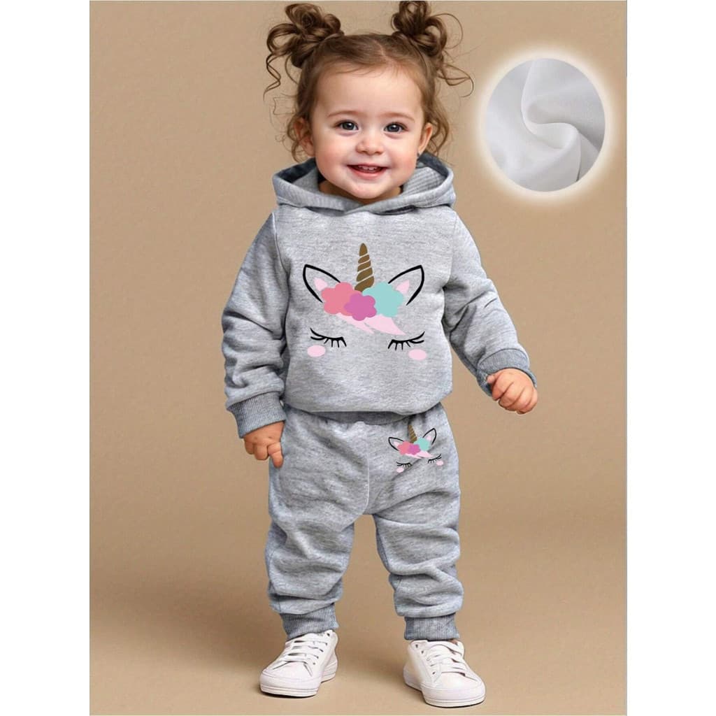 Conjunto Infantil Moletom Com Capuz Calça Blusa De Frio Menina 512