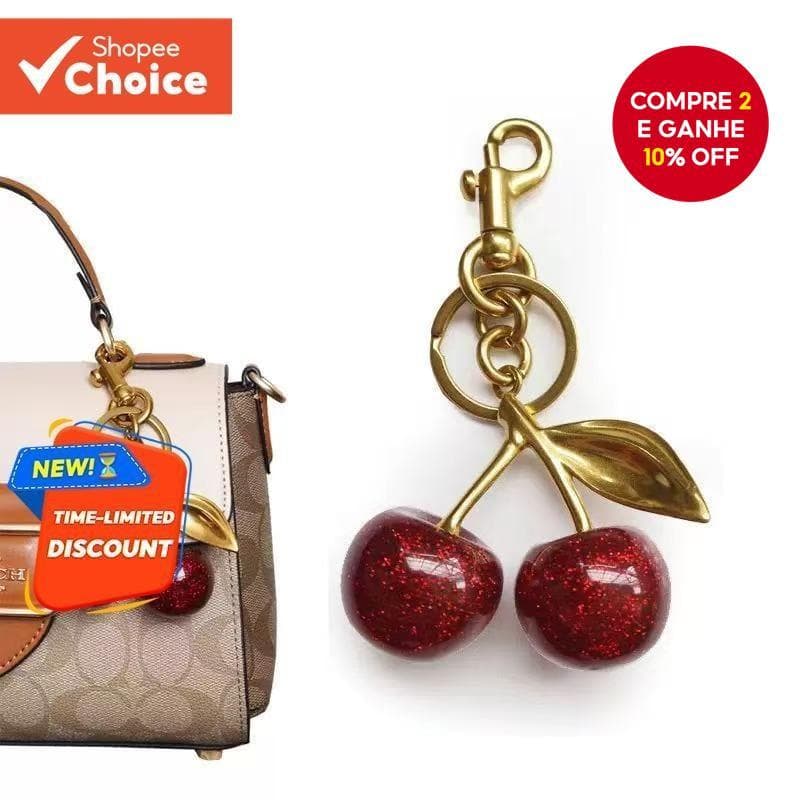 Cereja Bolsa Feminina Charme Carro Chaveiro Presente Dos Namorados Metal Vermelho Adorável