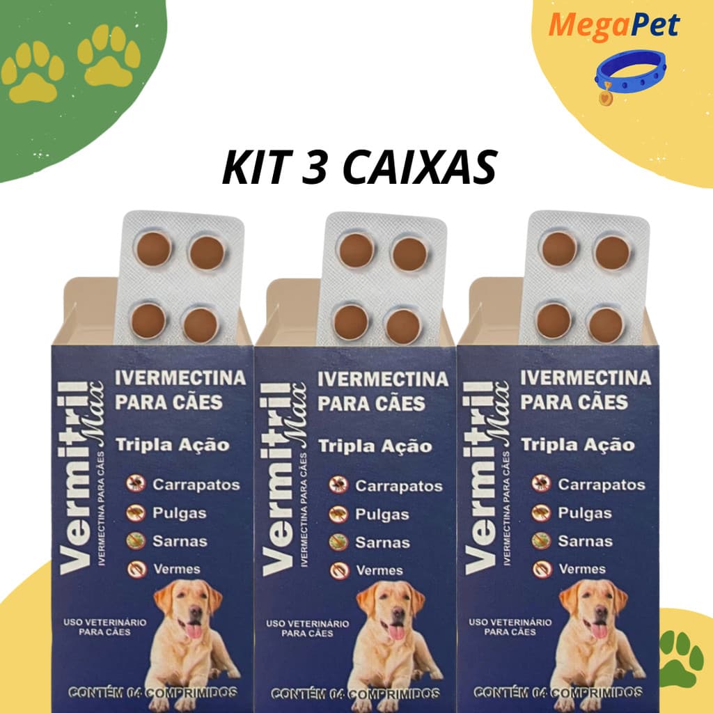 Vermitril Caes Anti Pulgas Carrapatos Vermes Sarnas  12mg 12 Comprimidos Trata até 60kg