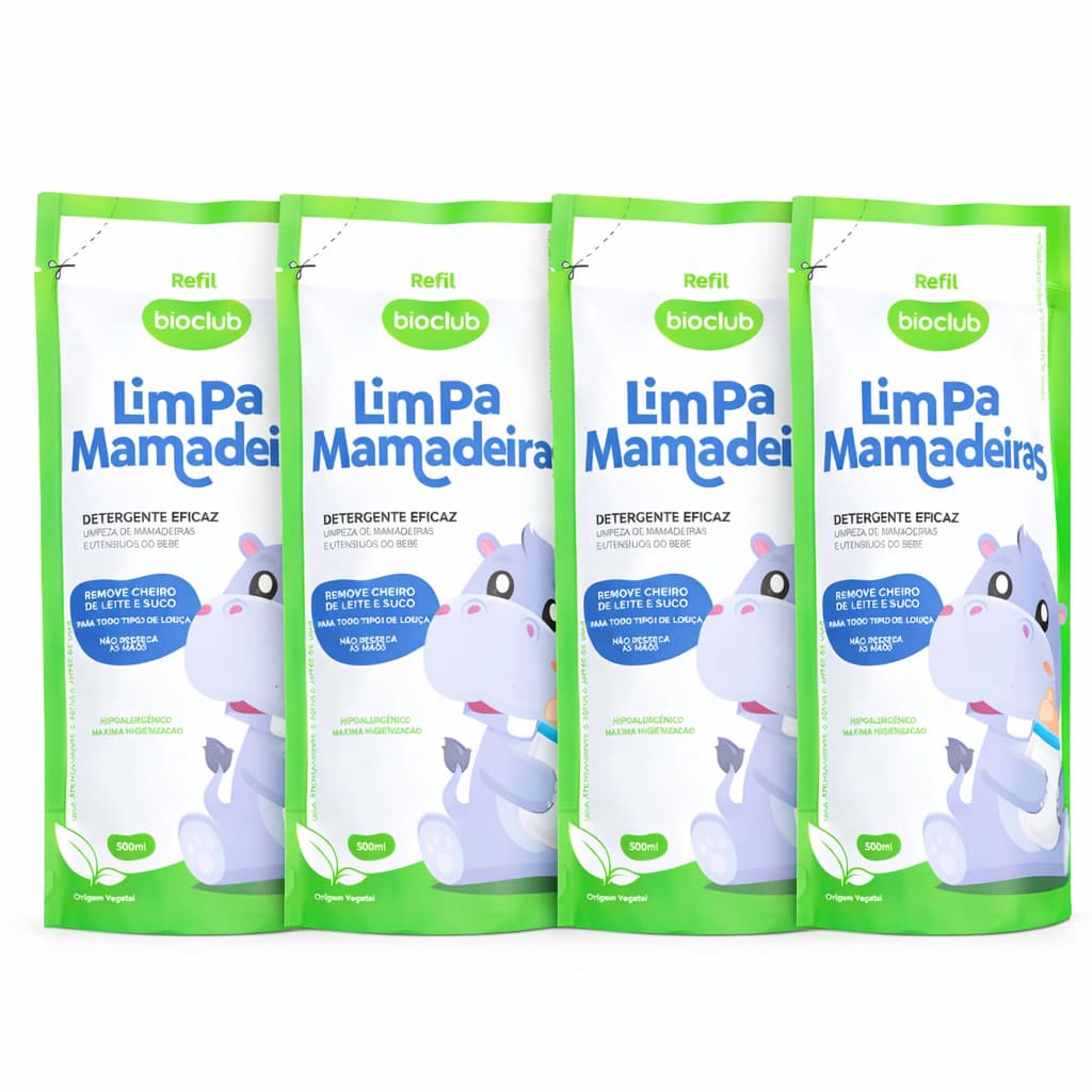 4 Unidades Limpa Mamadeiras Vegano Detergente Elimina Odores 500ml