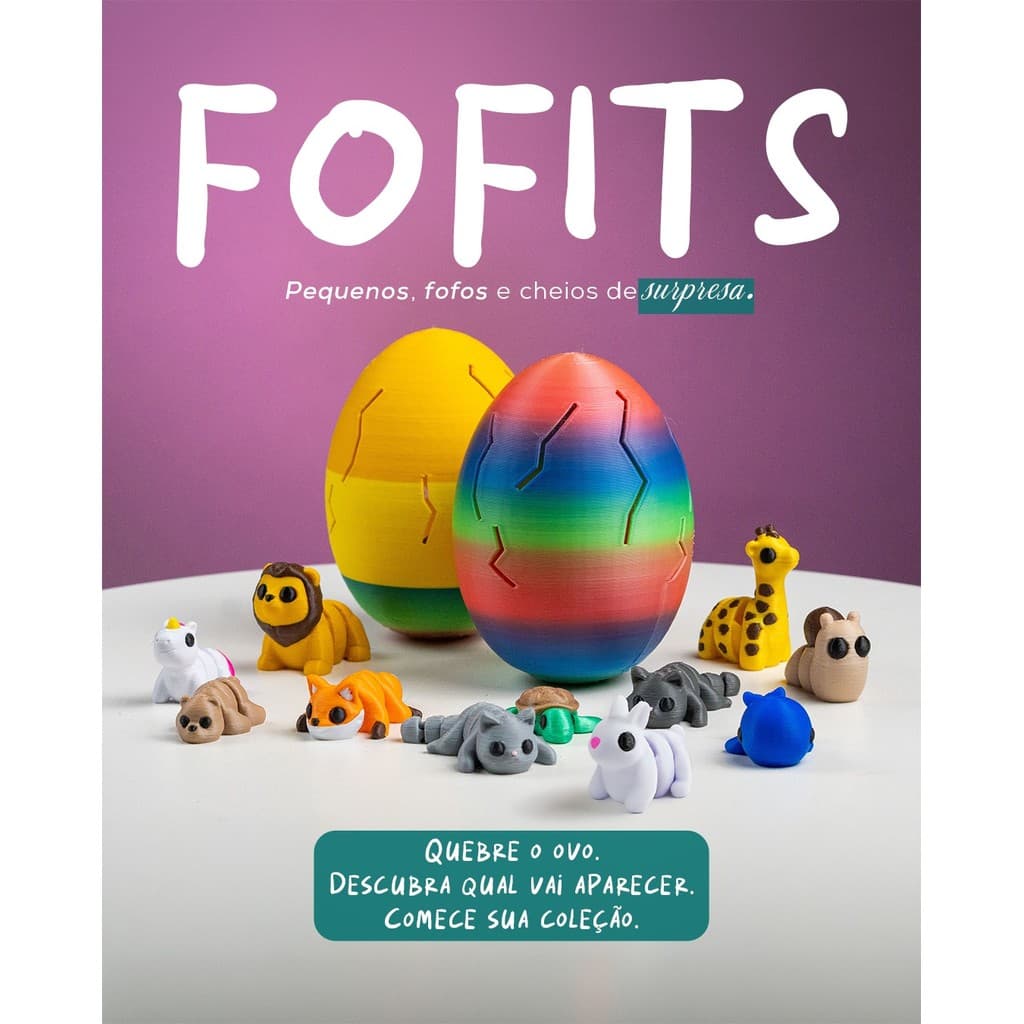 FOFITS | Ovo Surpresa Páscoa Impressão 3D com 5 Mini Bichinhos Colecionáveis | Brinquedo Surpresa Fofo Presente Criativo