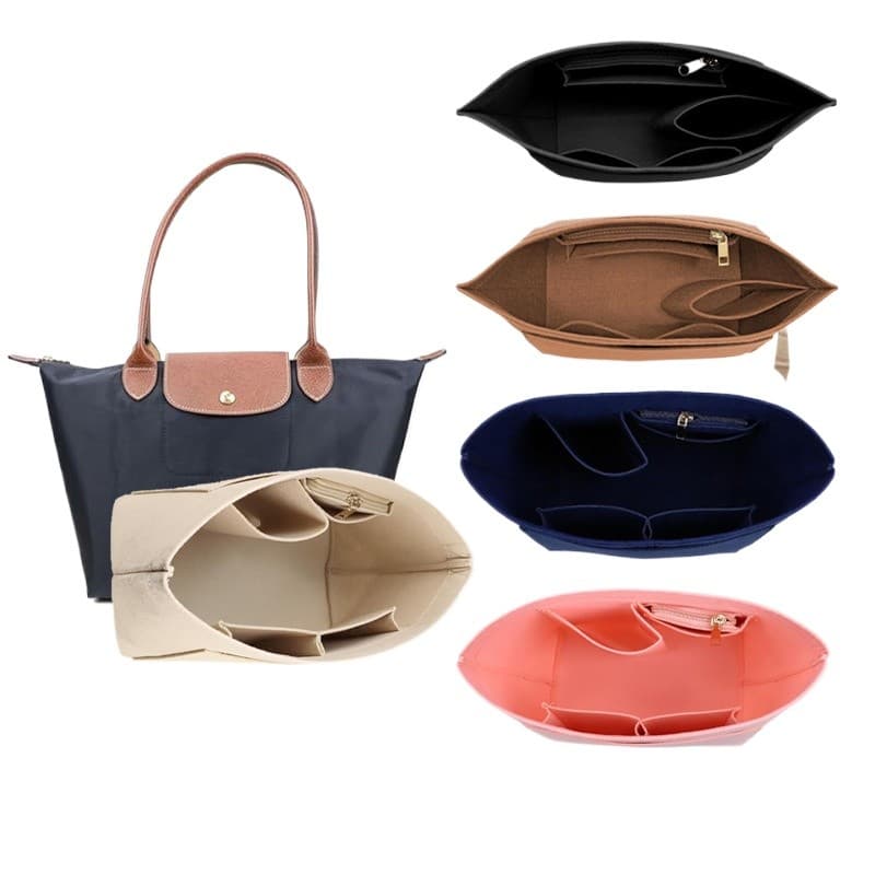 Inserção Organizadora De Bolsa De Feltro Para Longchamp Le Pliage , Modelador E Forro Com Zíper , Cabe Em Bolsas Pequena