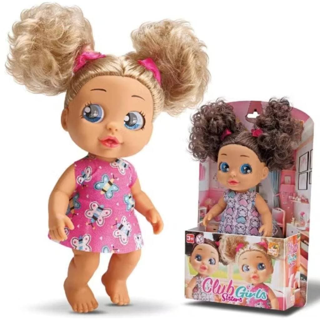 Boneca Club Girls Sisters Loira Ou Morena 19cm Em Vinil Macio Com Cabelos Cacheados - Bee Toys -