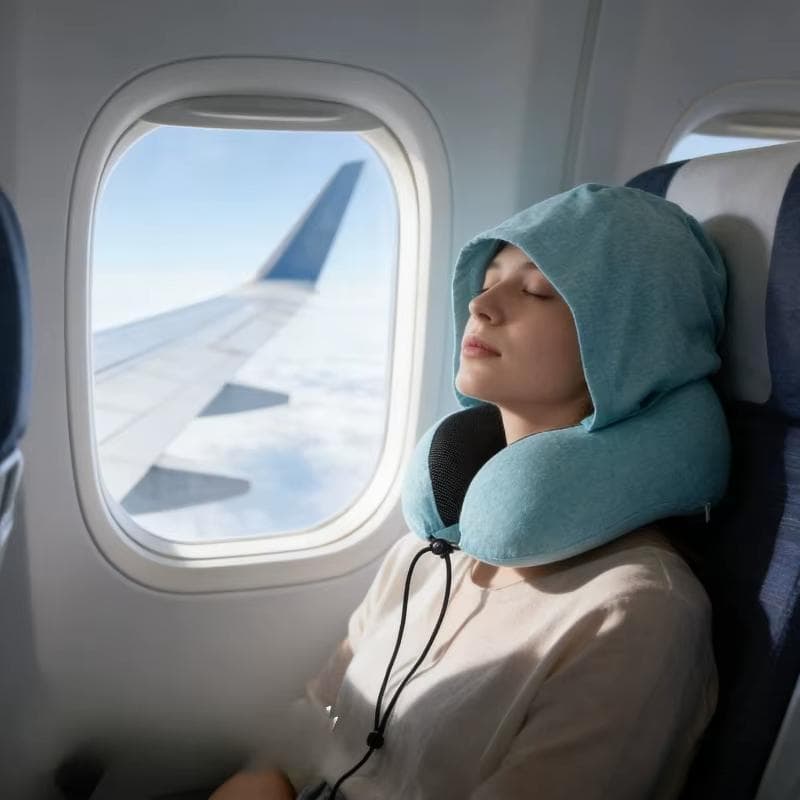 Travesseiro em forma de U com capuz removível lavável travesseiro de suporte para pescoço de viagem para avião 