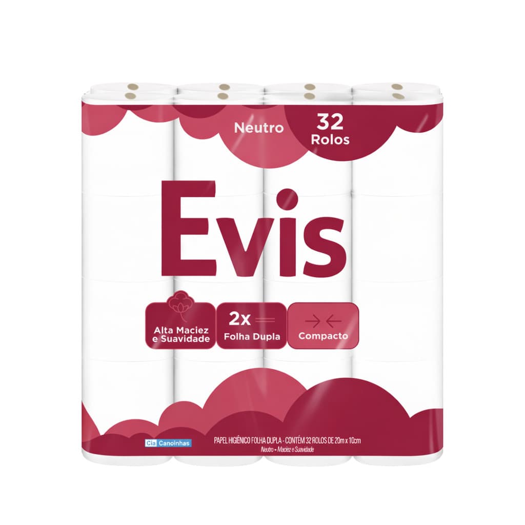 Papel Higiênico Evis Folha Dupla Neutro 32 Rolos 20m