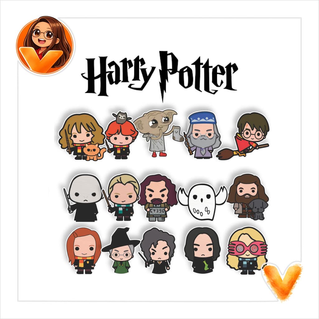 Kit Imã de Geladeira Harry Potter 5 ou 15 unidades - Hermione Dumbledore Edwiges Luna