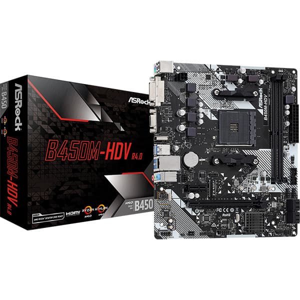 Placa Mãe ASRock B450M-HDV R4.0 AM4 DDR4 M.2 mATX