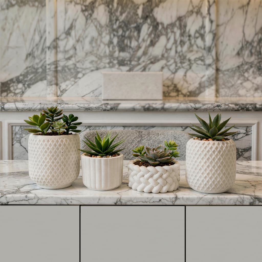 Kit 4 Vaso Decorativo em Gesso para Vaso de Plantas Suculentas e Cactos Decoração Sala Pequena Mesas