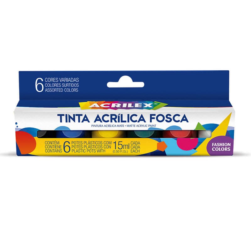 Tinta acrílica fosca 6 cores 15ml 03506 Acrilex