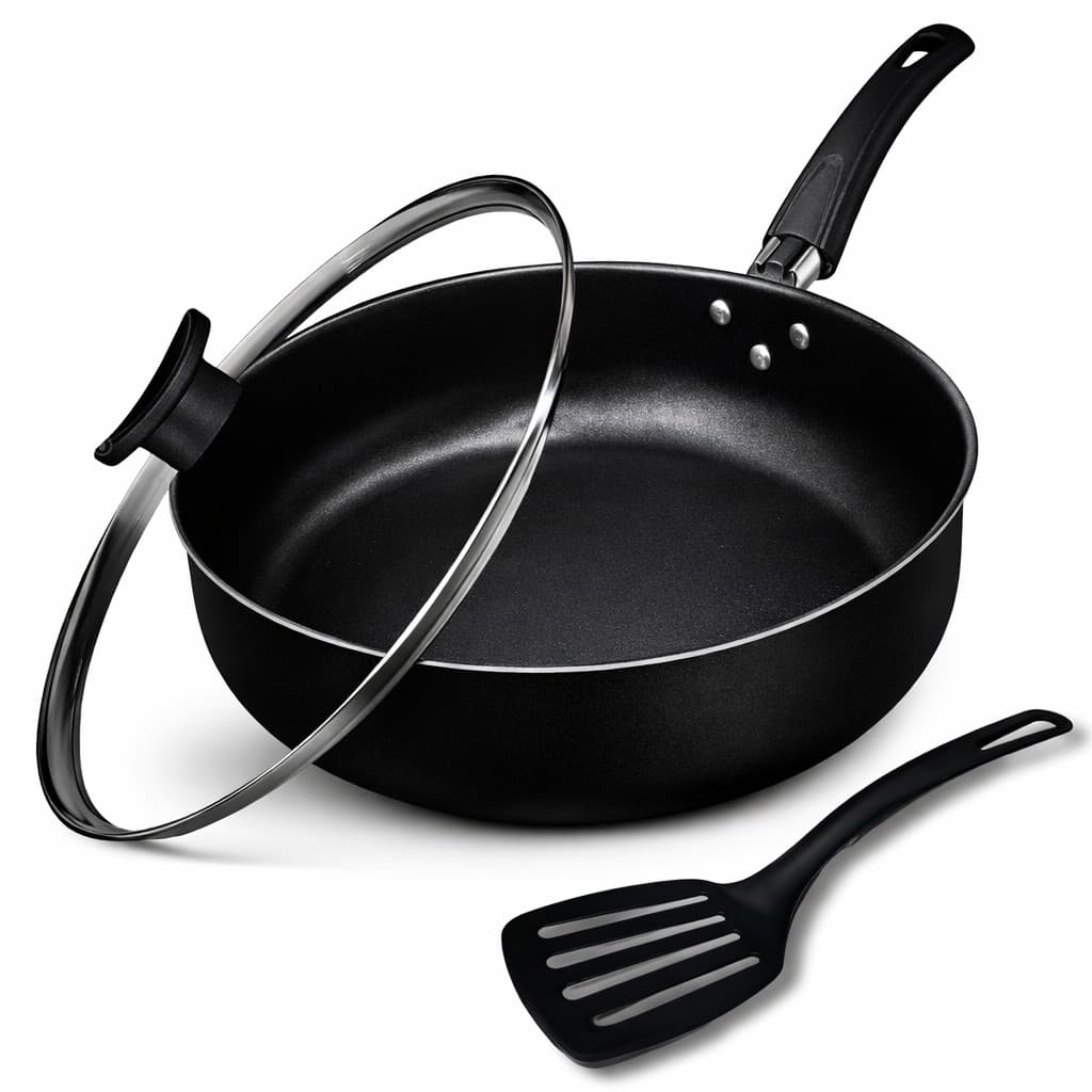 Frigideira Alta 22 cm Antiaderente 5 Camadas De Teflon com Tampa de Vidro