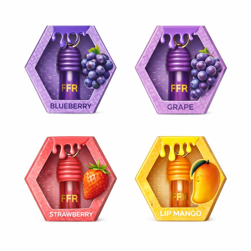 Lip Honey Hidratante 5 Sabores Morango Uva Blueberry Manga pitaya– Brilho Labial Portátil